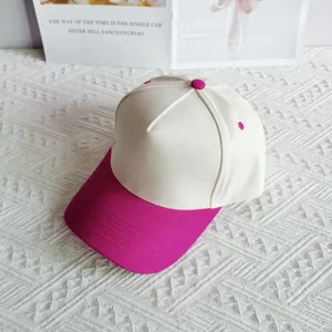 Two-tone cotton baseball cap with contrast brim, blank five-panel design for custom wear.