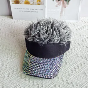 Rhinestone wig sun visor hat street hip hop fashion creative hair baseball cap for party