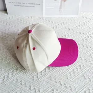 Colorblock baseball cap with pink brim and white crown, 5-panel cotton sun hat for daily wear.