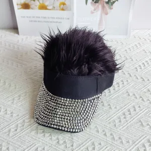 Fashion rhinestone wig visor cap trendy personality sun hat streetwear hip hop party hat