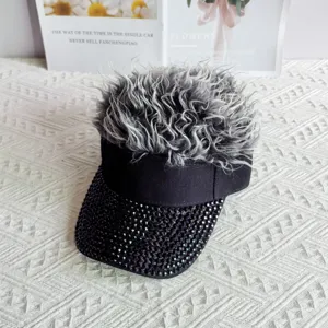Discover this trendy rhinestone wig sun visor hat for hip-hop street style and parties.