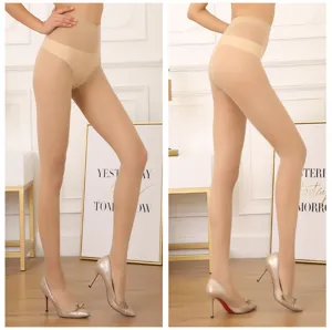 Women's seamless nude pantyhose detail view, showing high waist shaping and smooth fit.