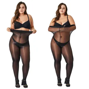 Plus-size glossy black pantyhose high stretch shiny sheer tights fine detail view