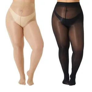 Glossy pantyhose shiny tights plus size sheer hosiery control top thong detail leg wear