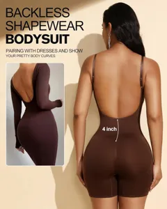 Women Backless Shapewear Bodysuit U-Back Slimming Body Shaper Brown Daily Underwear