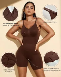 Seamless shapewear bodysuit detail showcasing adjustable straps, open crotch, and butt lifting.