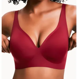 Seamless wireless push-up bra for women comfort daily wear wine red supportive intimate