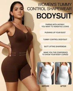 Women tummy control shapewear bodysuit sleeveless butt lifting body shaper brown casual.