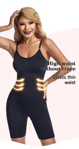 Black seamless shaping bodysuit with high waist design for comfortable tummy control and lift.