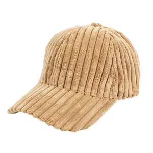 Solid color thick corduroy baseball cap for men and women, warm winter curved brim duck hat.