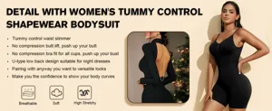 Women tummy control shapewear bodysuit black open back breathable soft high stretchy