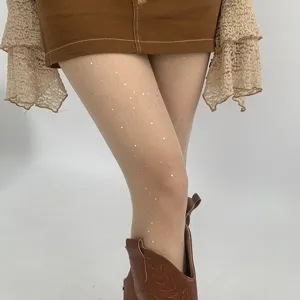 Collant ultra sottili e scintillanti con strass, calze trasparenti luminose argentate donna.