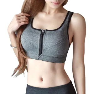 Front zipper sports bra wireless padded yoga fitness running gym workout athletic underwear