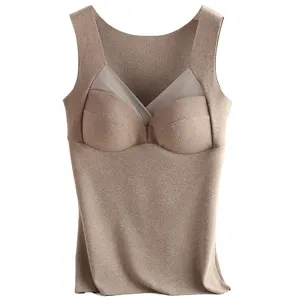 Damen Thermo-Top mit integriertem BH, nahtloses fleecegefüttertes Winter-Unterhemd.
