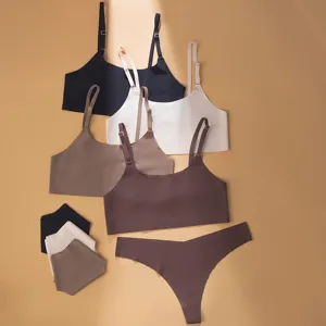 Women Seamless Wireless Bra And Underwear Set Sexy U-Neck Straps Lingerie Set Nylon Spandex Breathable Underwear Set