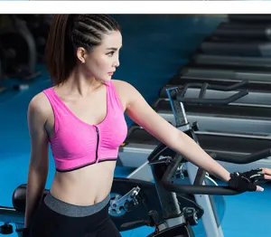 Front zipper sports bra for women, wireless padded yoga fitness activewear running top