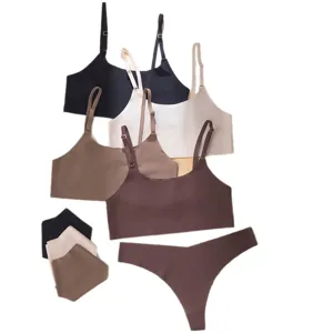 Women's seamless wireless bra and underwear set, comfortable breathable daily push-up bralette.