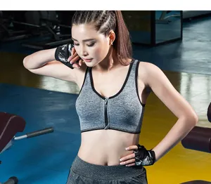 Close-up detail of the women front zipper sports bra, offering comfortable support for workouts.