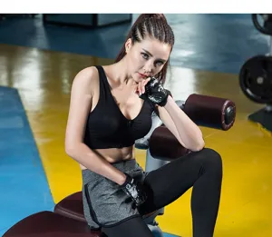 Professional sports bra with front zipper, shockproof yoga wear and matching fitness leggings.