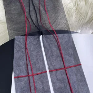 Women's sheer pantyhose with red decorative lines and cross design, sexy slim summer hosiery.