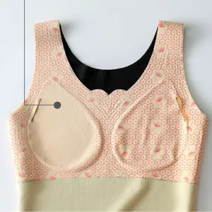 Women thermal fleece lined vest with built-in chest pads, seamless warm undershirt winter.
