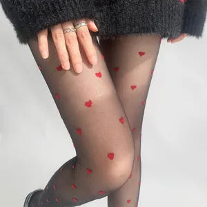 Women Sexy Jacquard Pantyhose 10D Ultra Thin High Waist Tights Heart Polka Dot Bow Pattern Sheer Nylon Hot Girl Hosiery