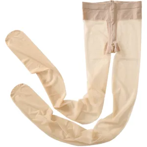 Close-up detail of ultra-thin sheer pantyhose in nude tone with comfortable T-crotch design.