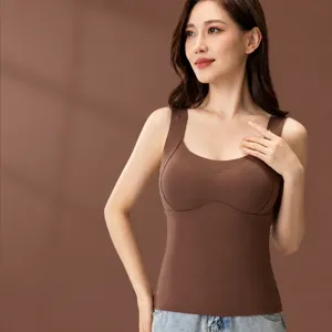 Women's Fleece Lined Thermal Vest With Built In Bra Seamless Tank Top Base Layer Pullover Slimming Body Shaper Thermal Underwear