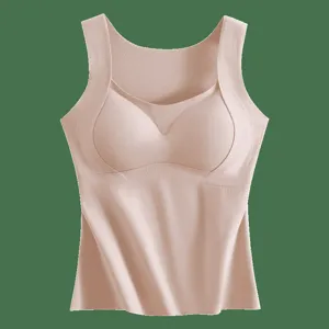 Women's thermal fleece-lined seamless padded camisole winter warm base layer top