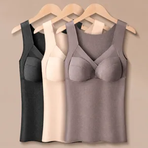 Chaleco Térmico Estilo Francés Para Mujer Forro Polar Camiseta Sin Mangas Sin Costuras Con Almohadillas Fijas Ropa Interior Térmica Cuello en V Camisola