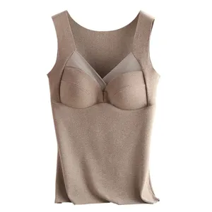 Camisola térmica de mujer con sujetador integrado y diseño de cuello en V de malla, cálida.