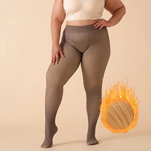 Plus size fleece lined tights for women, thick thermal fake translucent warm winter leggings.