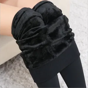 Women's Fleece Lined Leggings High Waist Winter Thick Thermal Leggings Stirrup Solid Color Pearl Velvet One-Piece Bottom