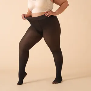 Plus size fleece lined thermal leggings for women thick winter warm black tights daily wear