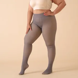 Plus size fleece lined opaque tights for women thick winter warm leggings grey