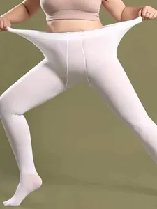 White high stretch velvet tights detail showing waist elasticity and soft fabric texture