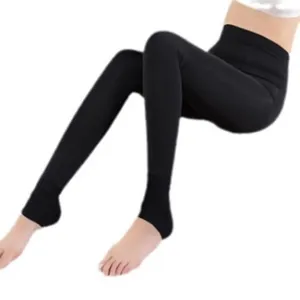 High-waist thick fleece-lined stirrup thermal leggings for women winter warm black tights