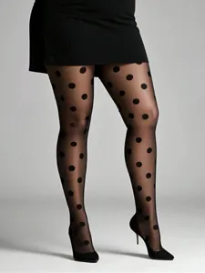 Plus size polka dot pantyhose sexy black sheer tights high waist high elasticity large dot hosiery