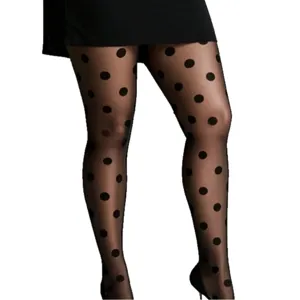 Plus size polka dot pantyhose sexy black sheer stockings high waist high elasticity tights