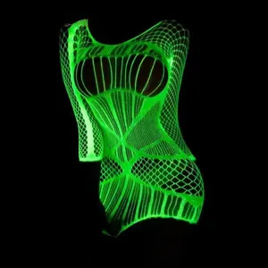 Body en filet fluorescent lumineux sexy lingerie de nuit neon pour femmes charmantes.