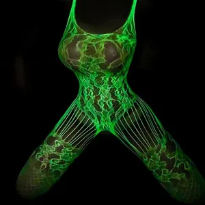 Bodysuit en résille vert fluorescent luminescent, lingerie sexy pour style de nuit.