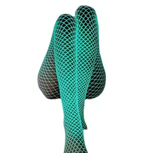 Collants bas résille vert néon lumineux sexy clubwear pour femme tenue de fête mode chic.