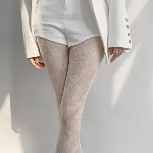 Collants résille fleuris en dentelle blanche femmes printemps lolita chaussettes résille
