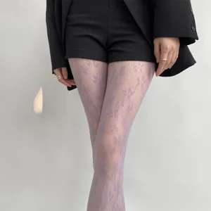 Femme collants résille dentelle florale violet clair bas transparents tenue de printemps