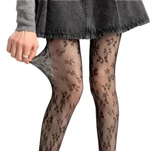 Femmes collants résille à fleurs doux lolita bas en maille extensible collants printemps