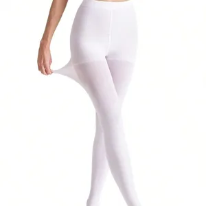 White velvet pantyhose for women, high elastic stretch tights displaying flexibility.