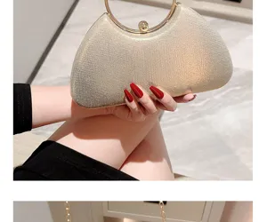 Sac de poche de soiree scintillant dore avec poignee anneau metal pour mariage