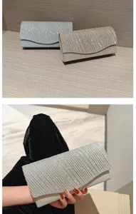 Glitter envelope evening clutch bag sparkling party purse with chic pleated design for women