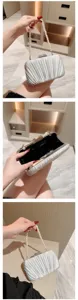 Elegant silver pleated evening clutch bag with pearl handle for women party wedding prom dress.