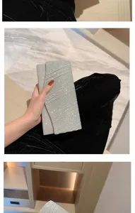 Silver glitter evening clutch bag for women, stylish envelope dress purse with shimmering design.